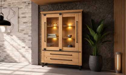Megève - Vitrine 2 portes vitrées et 2 tiroirs