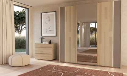Majestic - Armoire 2 portes bois et 1 porte miroir coulissantes